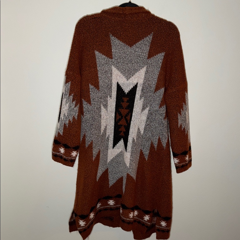 Snails Cinnamon Boho Aztec Print Oversized Fuzzy Cardigan Sweater - Picture 5 of 5